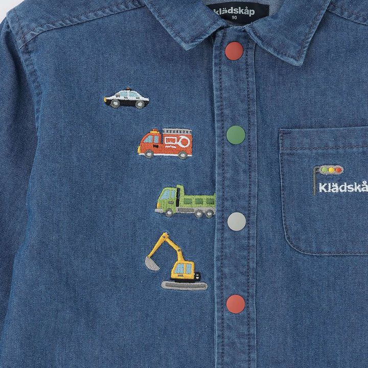 Embroidered Long-Sleeve Shirt with Work Vehicle Motif,Black, medium image number 3