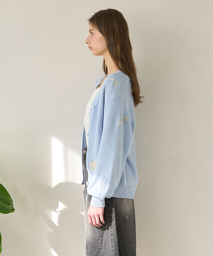 Motif Embroidery Cardigan,Beige, medium image number 1