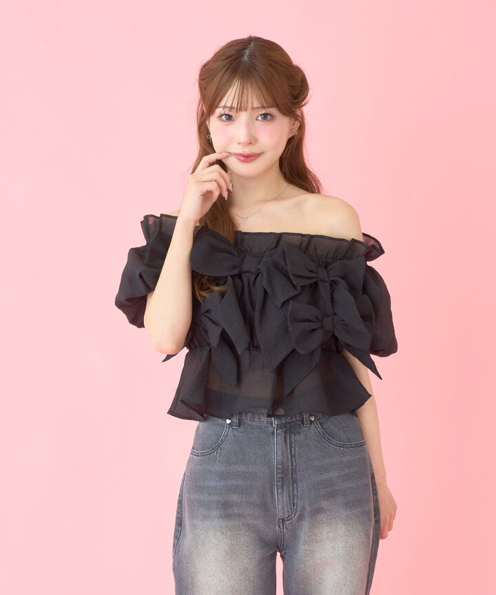 Ribbon Whip Blouse,Black, medium image number 0