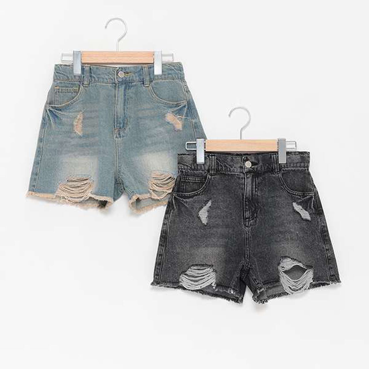 Distressed Denim Shorts,Gray, large image number 3