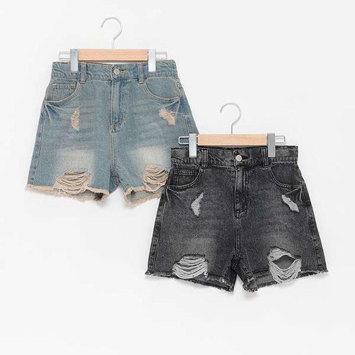 Distressed Denim Shorts,Gray, medium image number 3