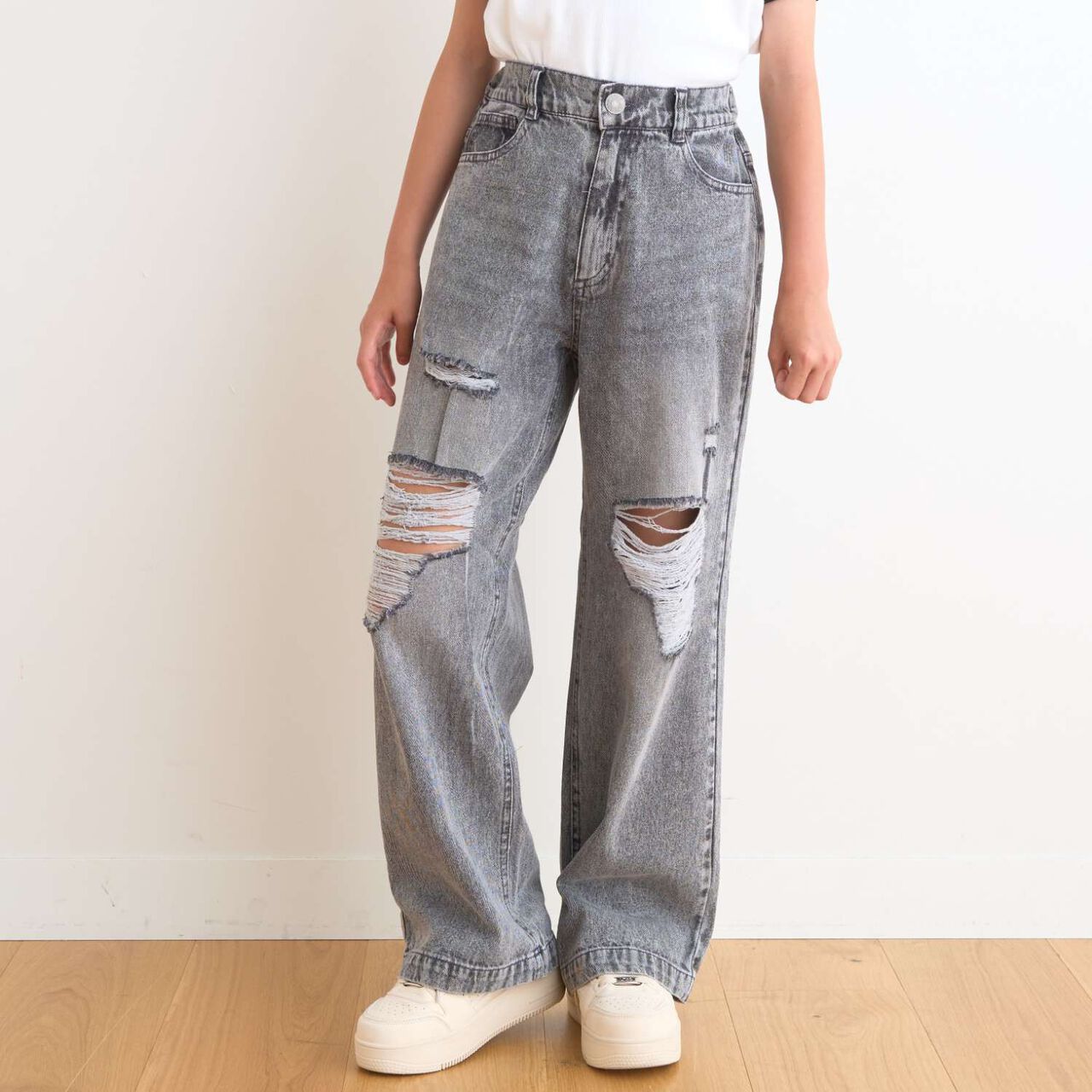 [LTXC/Cool Touch] Distressed Denim Wide Pants,Gray, large image number 6