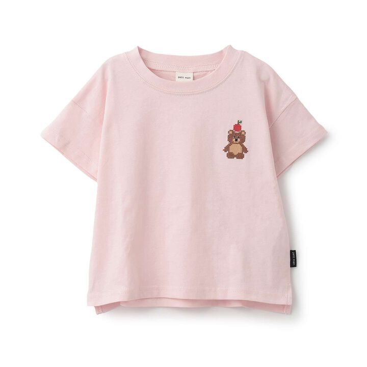[Food Stain Resistant] Embroidered Short Sleeve T-Shirt,Coral red, medium image number 15