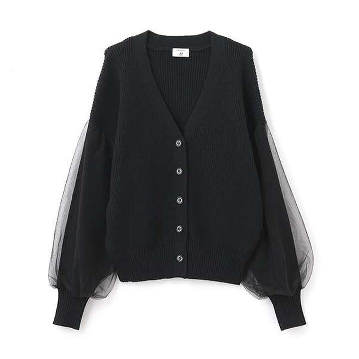 [AMI] Overlay Tulle Sleeve V-Neck Cardigan,Ivory, medium image number 11