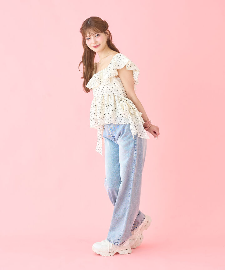 Ribbon Frill Sleeveless Blouse,Ivory, medium image number 5