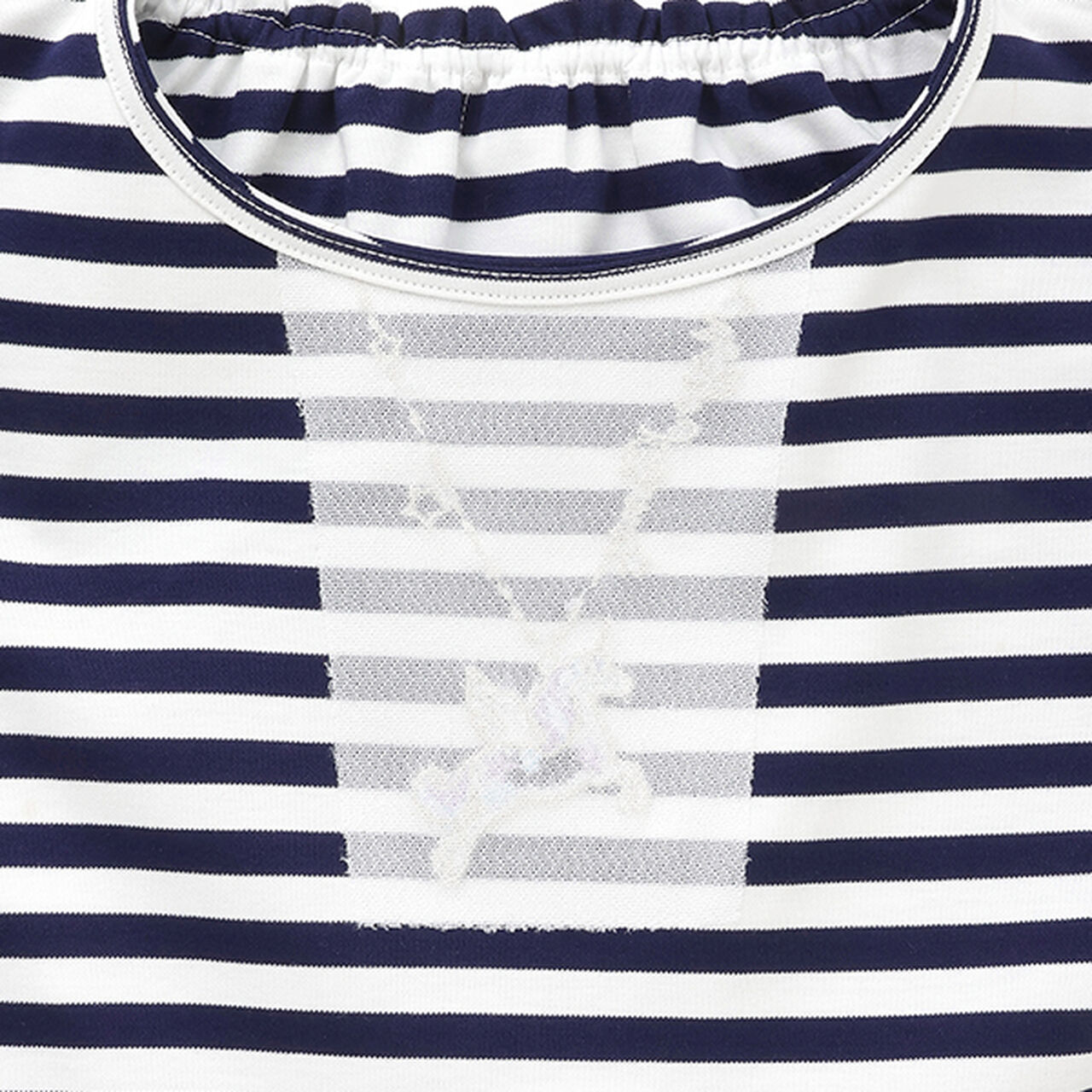 Necklace Embroidery Stripe Pattern One-Piece Dress,Navy, large image number 10
