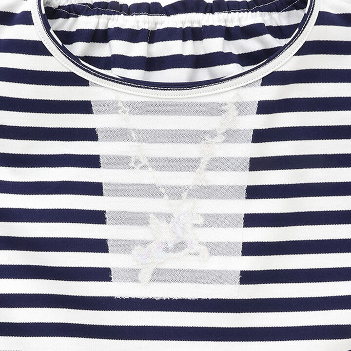 Necklace Embroidery Stripe Pattern One-Piece Dress,Navy, medium image number 10