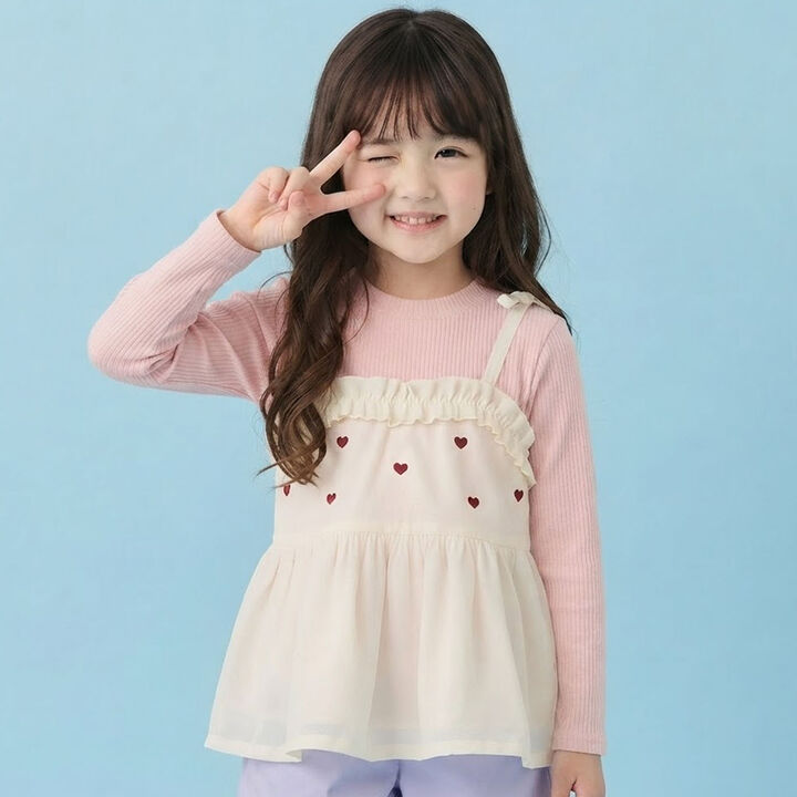 Heart Embroidered Frill Bustier Docking T-Shirt,, medium