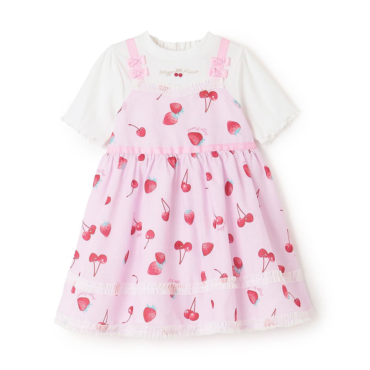 Strawberry Cherry Polka Dot Docking Dress & Bloomers Set,Off white, large image number 12