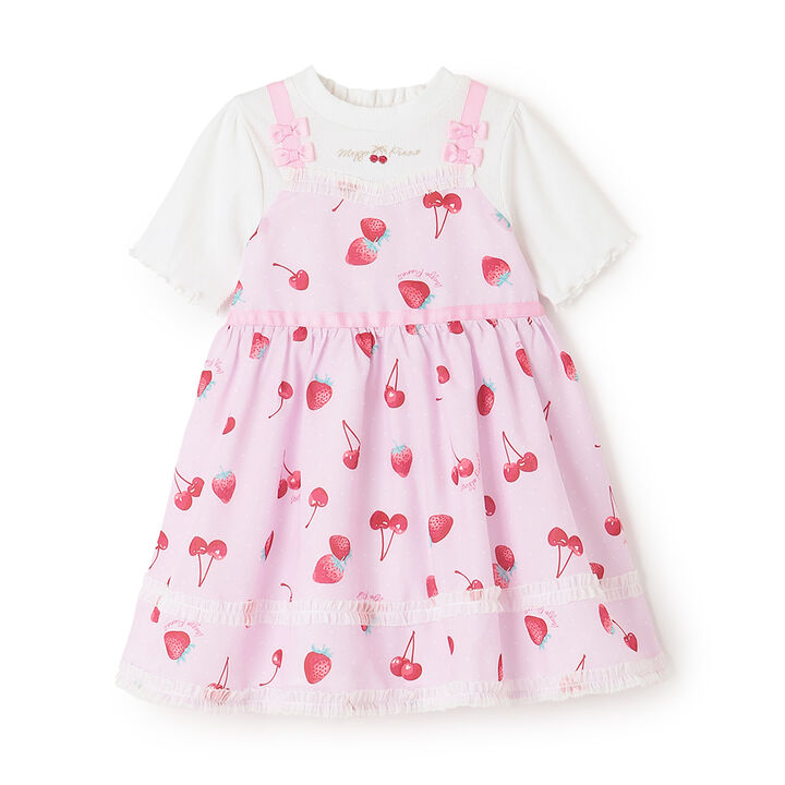 Strawberry Cherry Polka Dot Docking Dress & Bloomers Set,Off white, medium image number 12