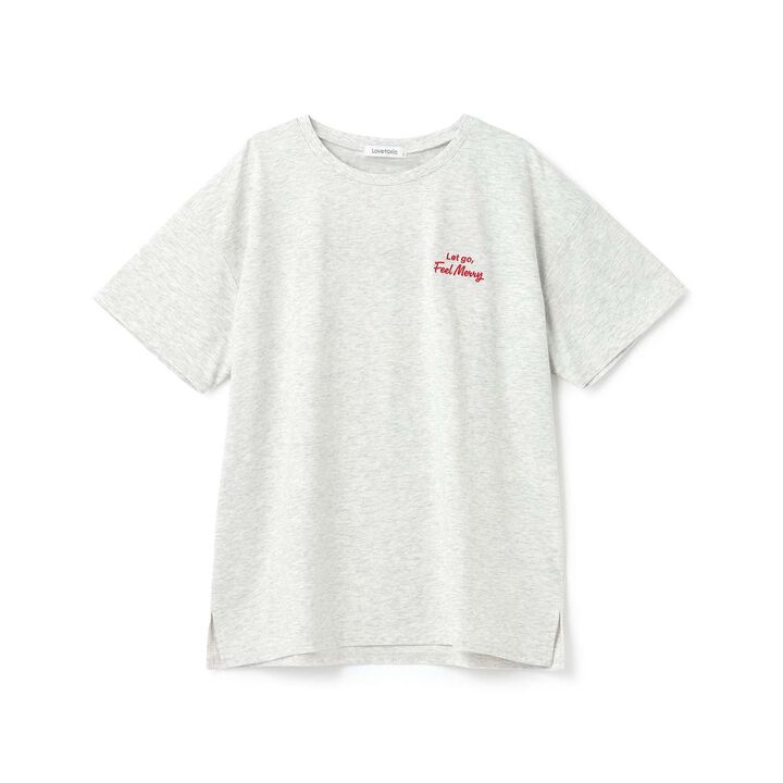 Hood Motif Loose Embroidered Short Sleeve T-Shirt,Smoke white, medium image number 15