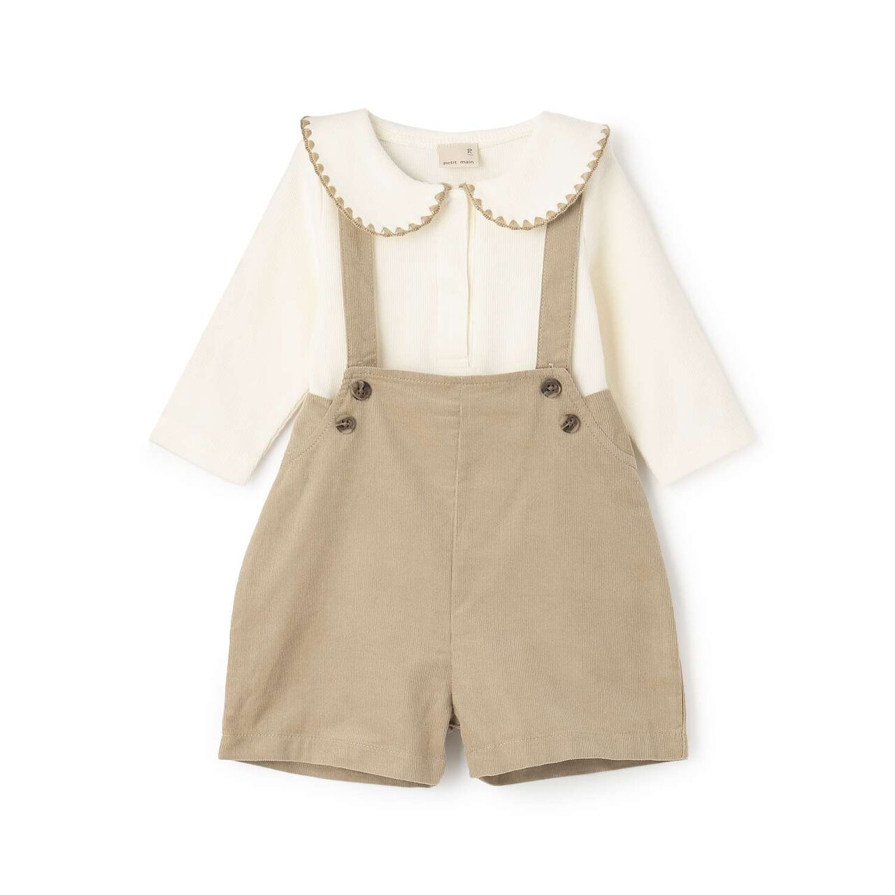 Collared Romper + Pants Set,Ivory, large image number 0