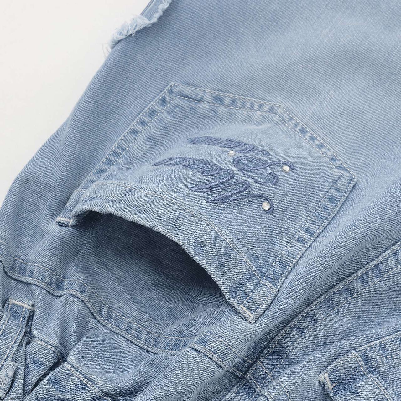 Ribbon Appliqu&eacute; Denim Pants,Gray, large image number 7
