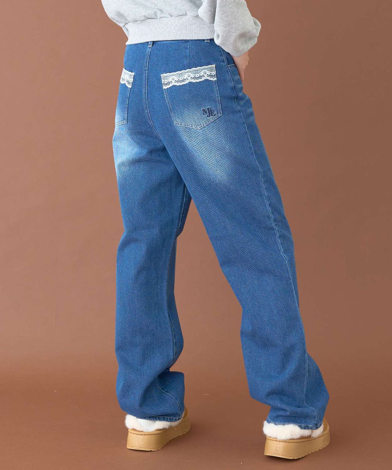 Lace Pocket Denim Pants,Deep blue, large image number 2