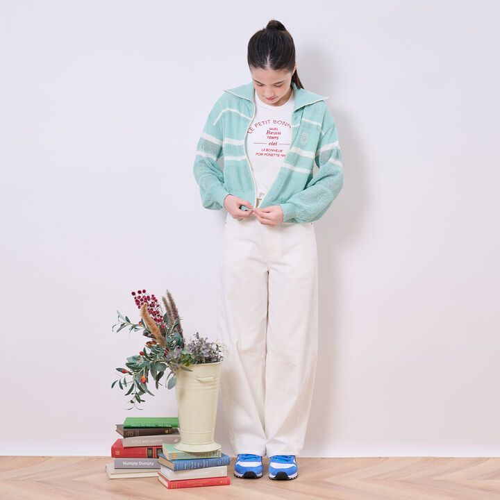 Mesh Knit ZIP Cardigan,Emerald green, medium image number 9