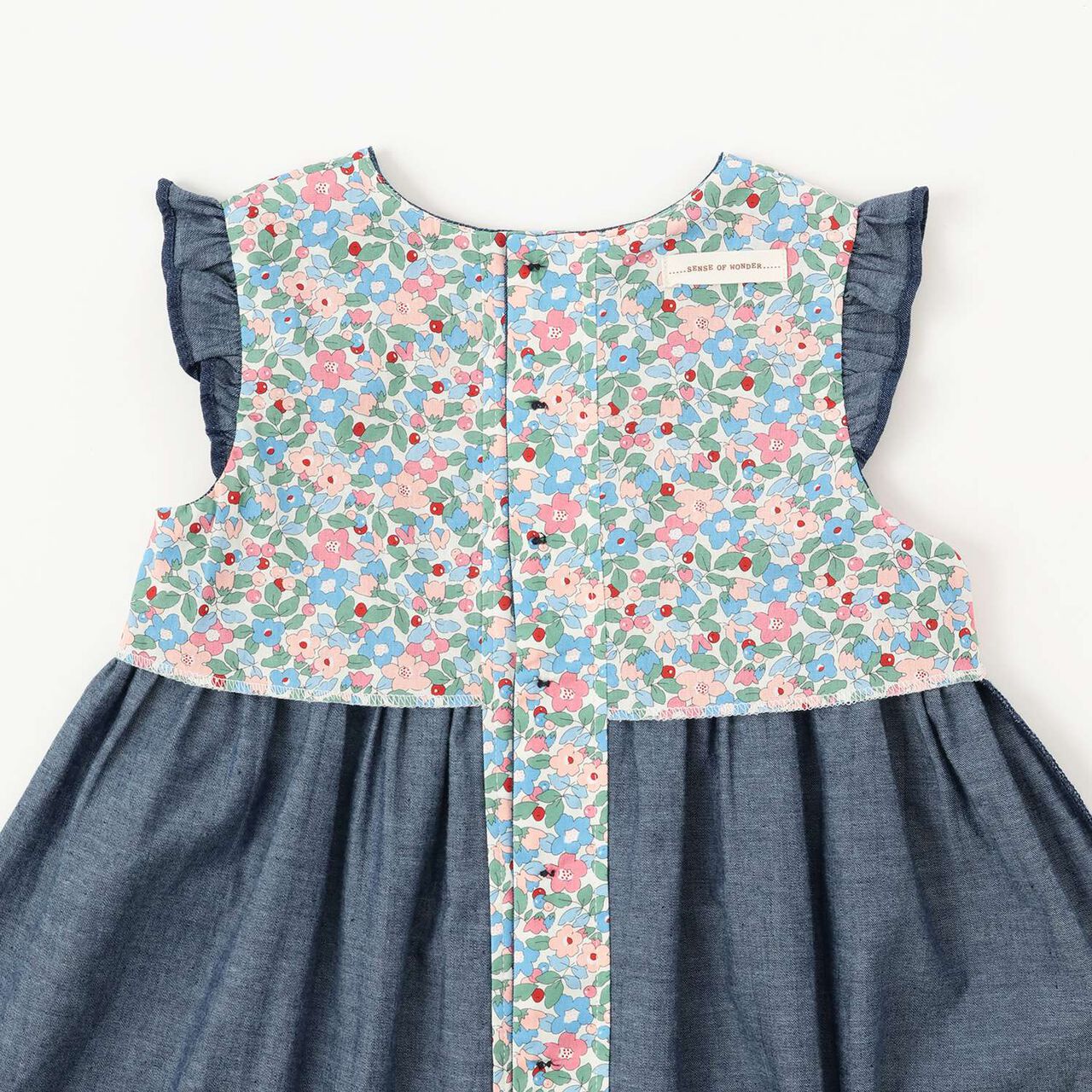 Denim Smocking Jumper Skirt,Navy, large image number 4