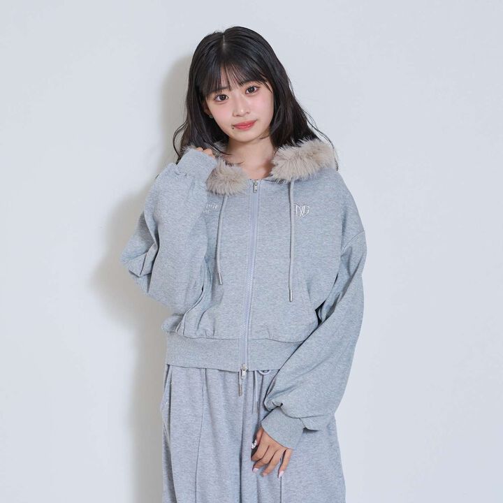 [LTXC] Fur-Trimmed Zip Hoodie,Khaki, medium image number 6
