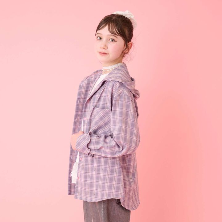 Hooded Checkered Shirt,Black, medium image number 8