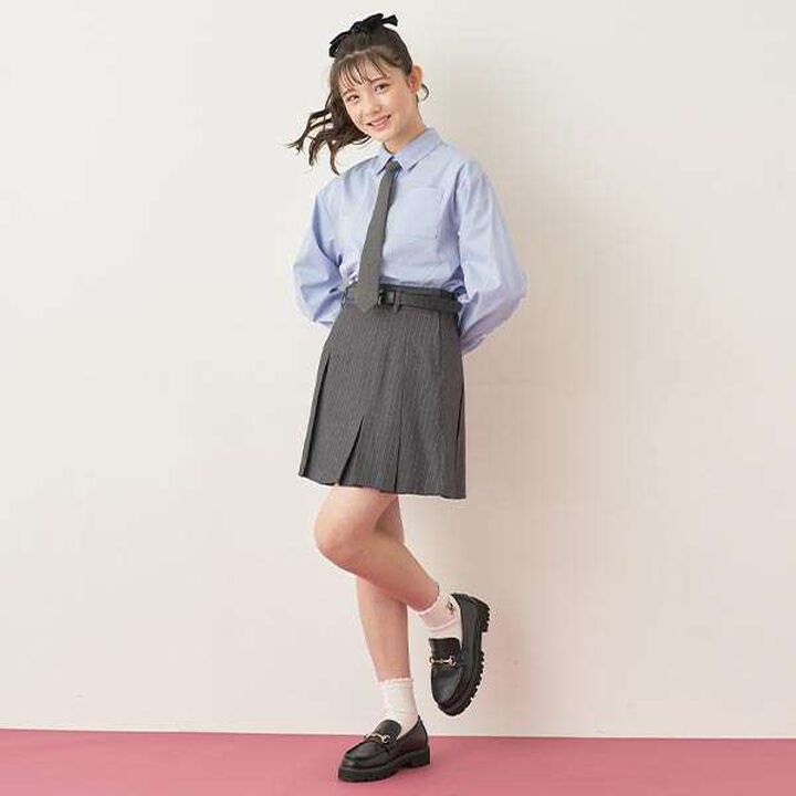 Manish Pleated Skirt with Logo Belt (Includes Spats),Gray, medium image number 0