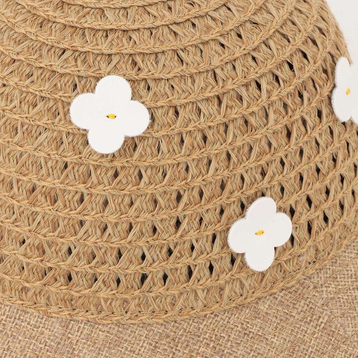Link Flower-Embellished Straw Hat,Ivory, medium image number 2