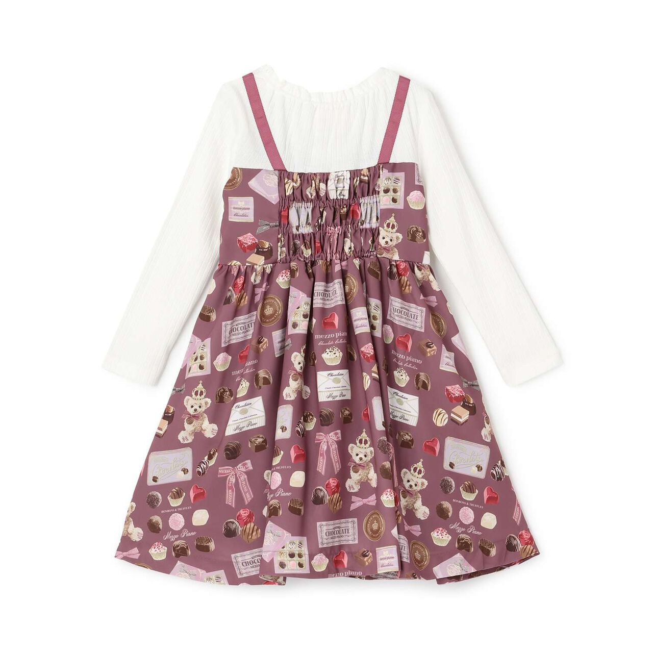 [Restock] Bonbon Chocolate Pattern Docking Dress,Deep red, large image number 1