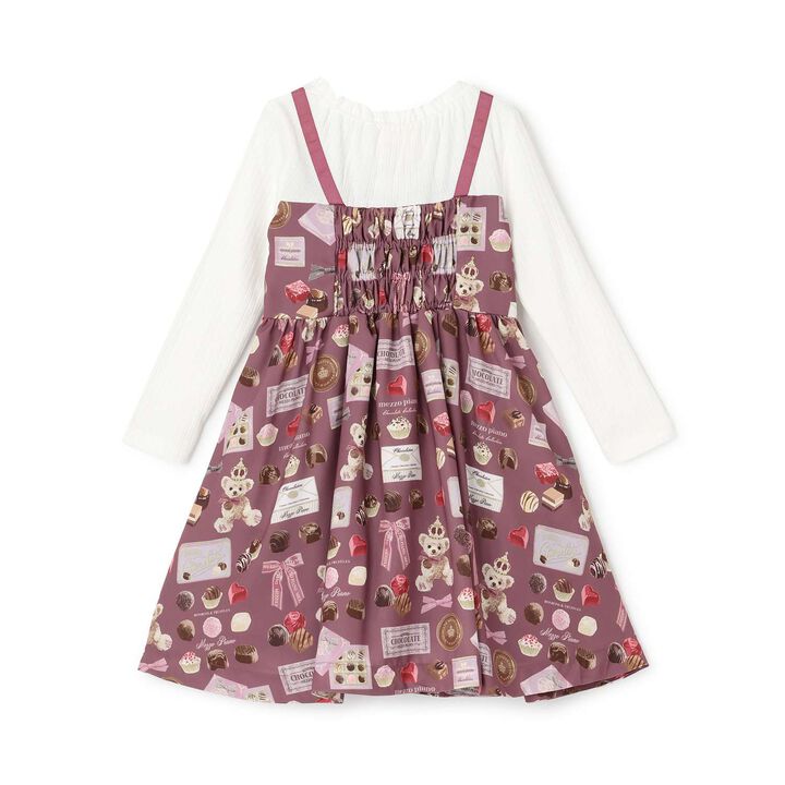 [Restock] Bonbon Chocolate Pattern Docking Dress,Deep red, medium image number 1