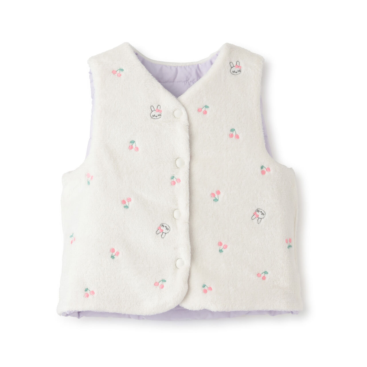 [Reversible] Cherry Embroidered Taffeta &times; Fleece Padded Vest,Pink, large image number 2