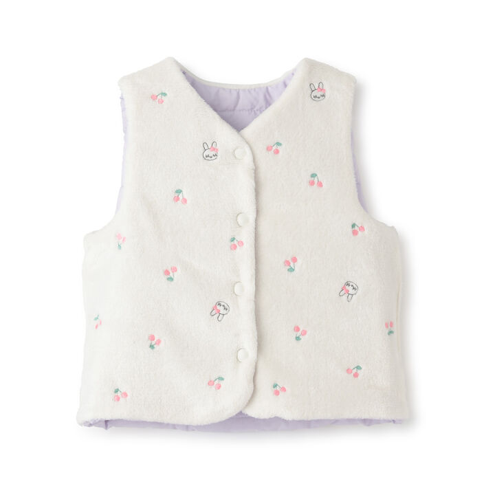 [Reversible] Cherry Embroidered Taffeta &times; Fleece Padded Vest,Pink, medium image number 2