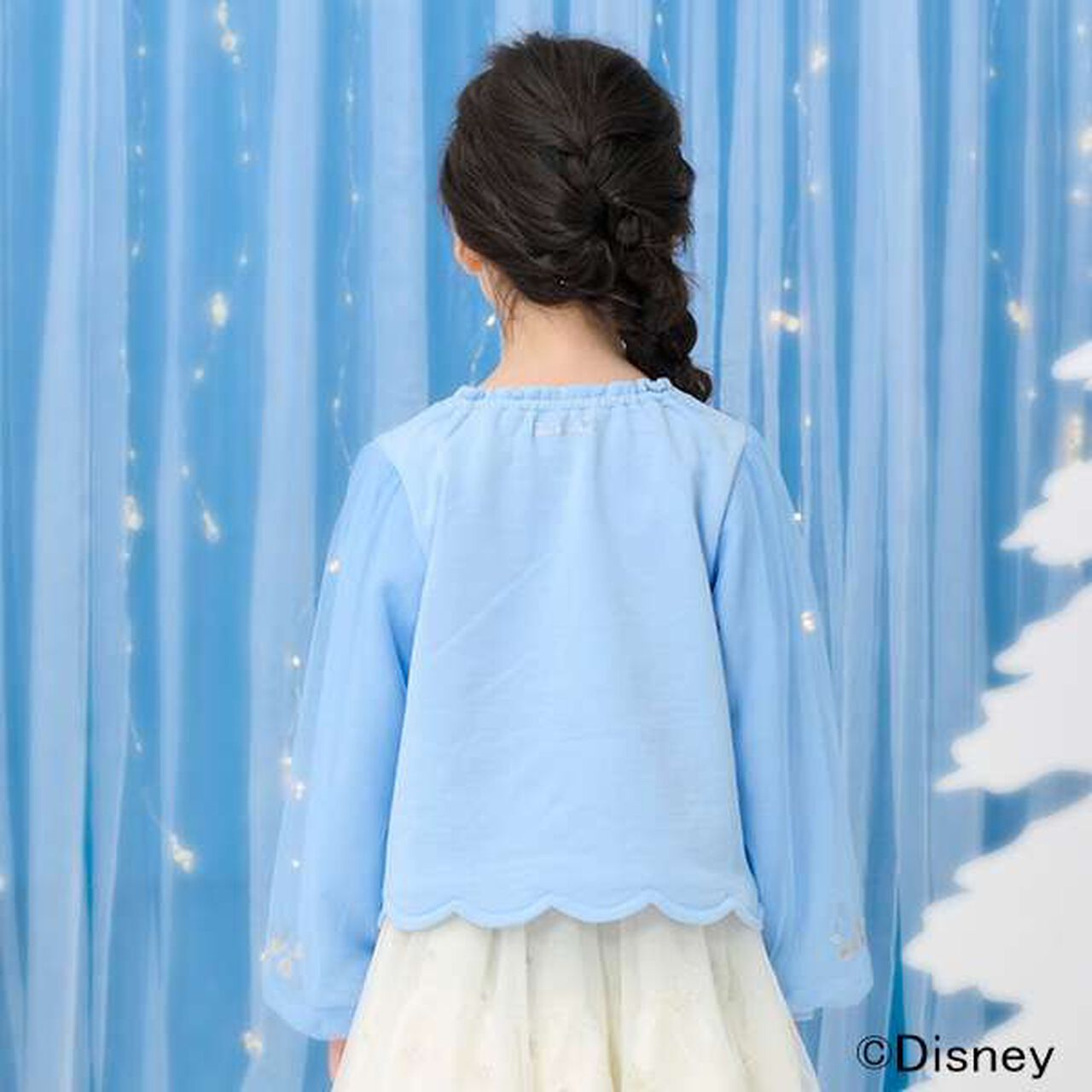 [Frozen] Tulle Sleeve Scallop Trim Sweatshirt,Light blue, large image number 6
