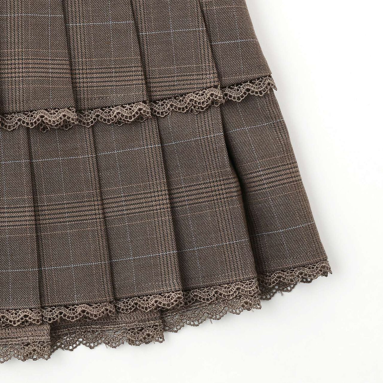 Trim Lace Double Layer Pleated Skirt-Pants,Black, large image number 7