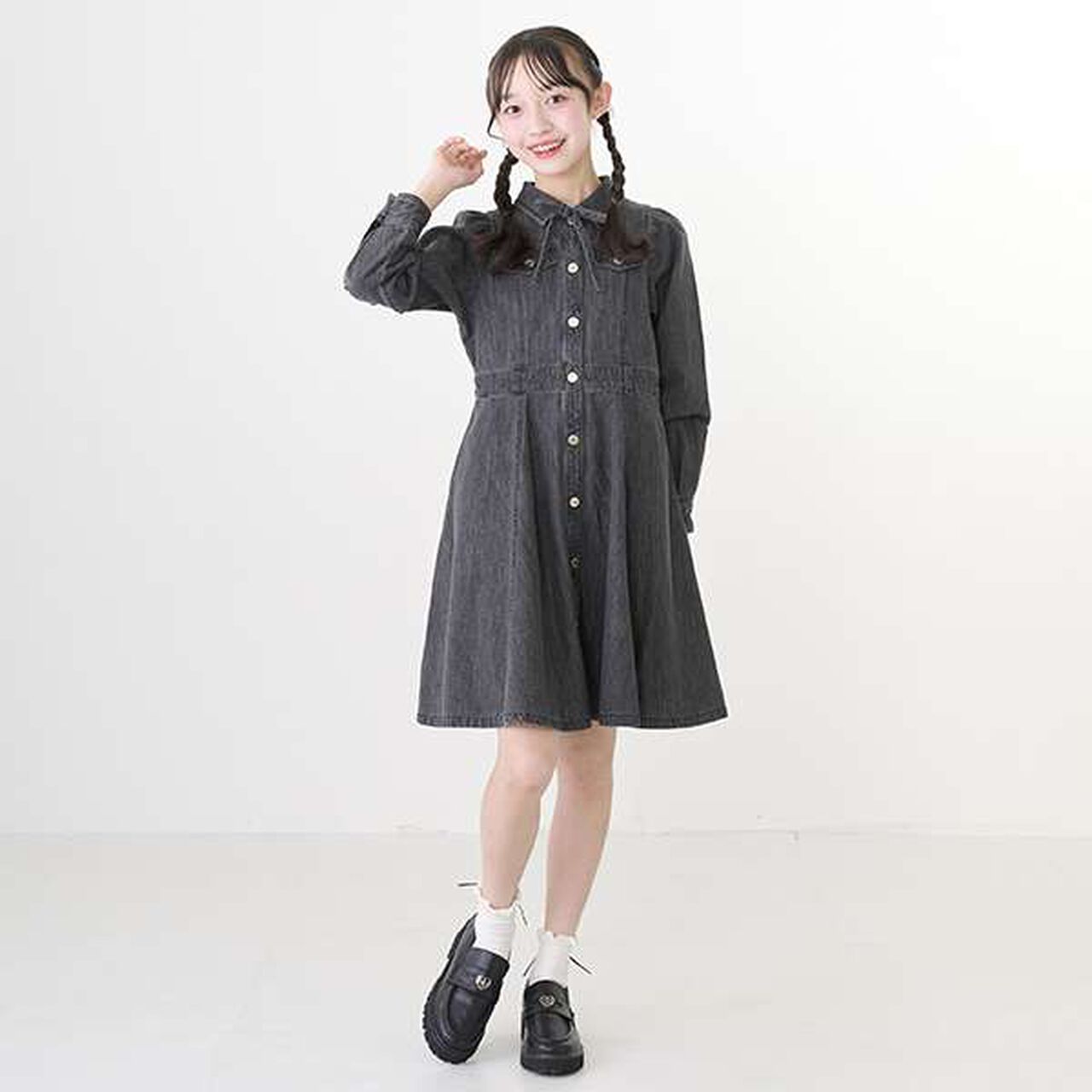 Volume Sleeve Flare One-Piece Dress,Blue, large image number 18