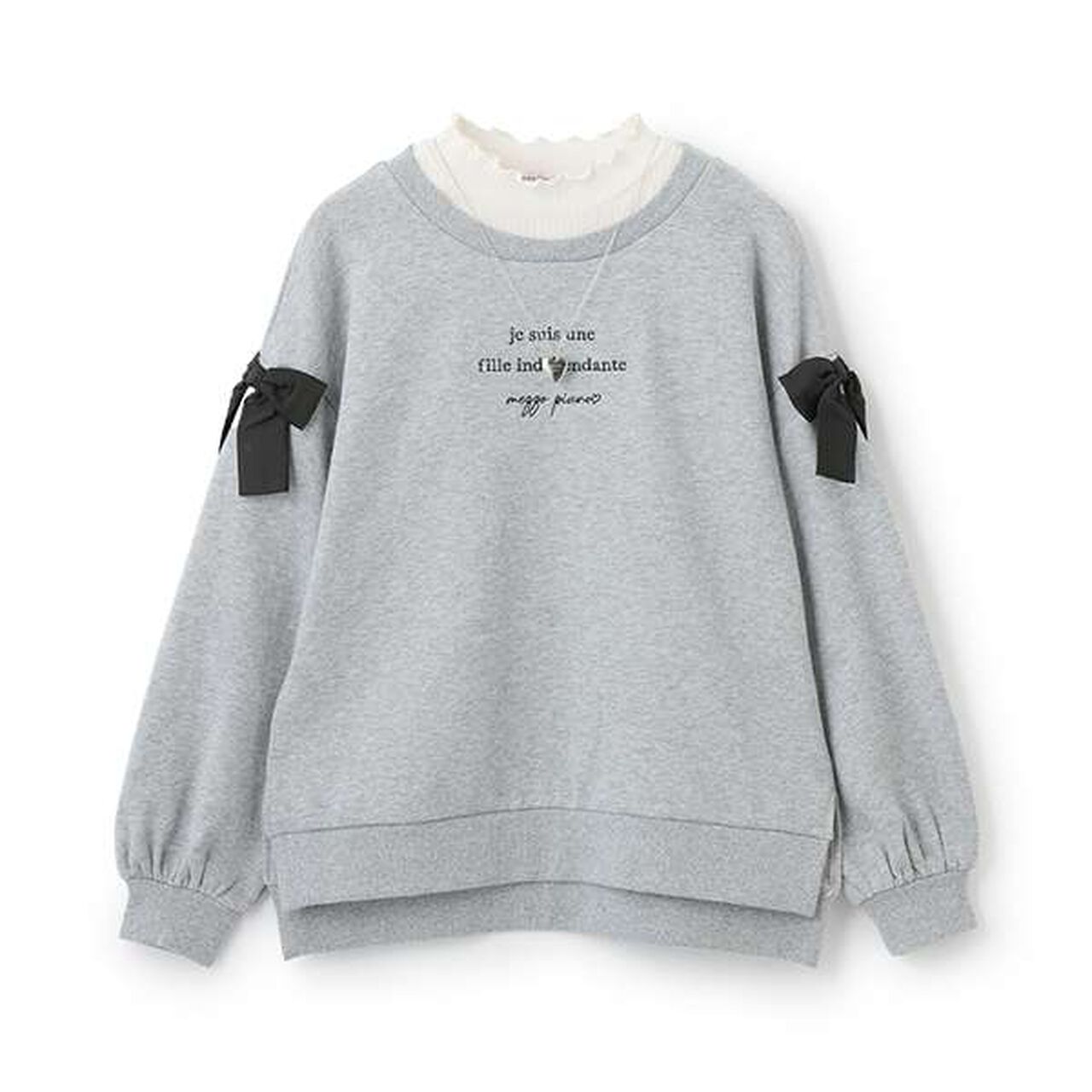 Sweatshirt with Shoulder Ribbons and Necklace,Black, large image number 14