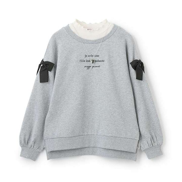 Sweatshirt with Shoulder Ribbons and Necklace,Black, medium image number 14