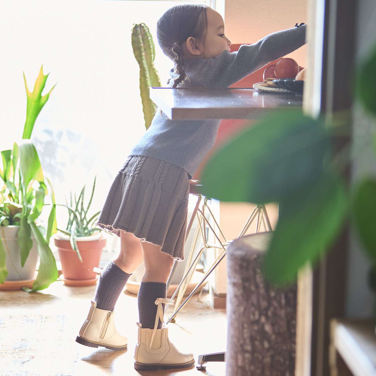 Knit Pleated Skirt,Ivory, large image number 1