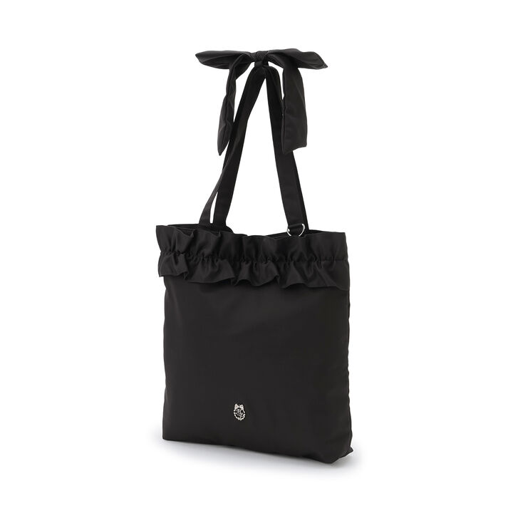 [B4 Compatible] Shoulder Ribbon Frill Tote,Black, medium image number 8