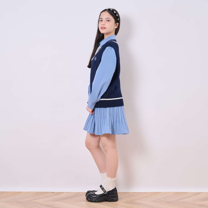 [Pleated Shirt Dress + Knit Vest Set],Blue, medium image number 17