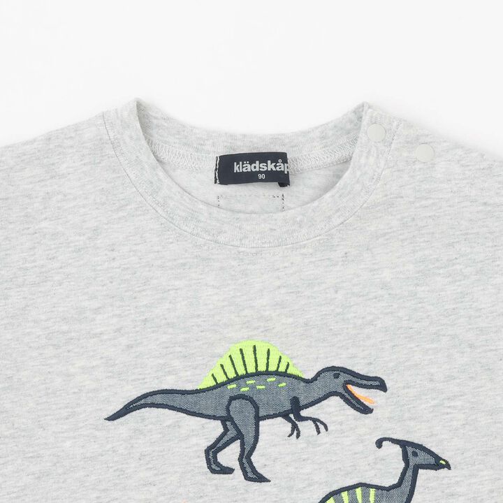 Dinosaur Appliqu&eacute; Sleeve Line Long-Sleeve T-Shirt,Top gray, medium image number 2