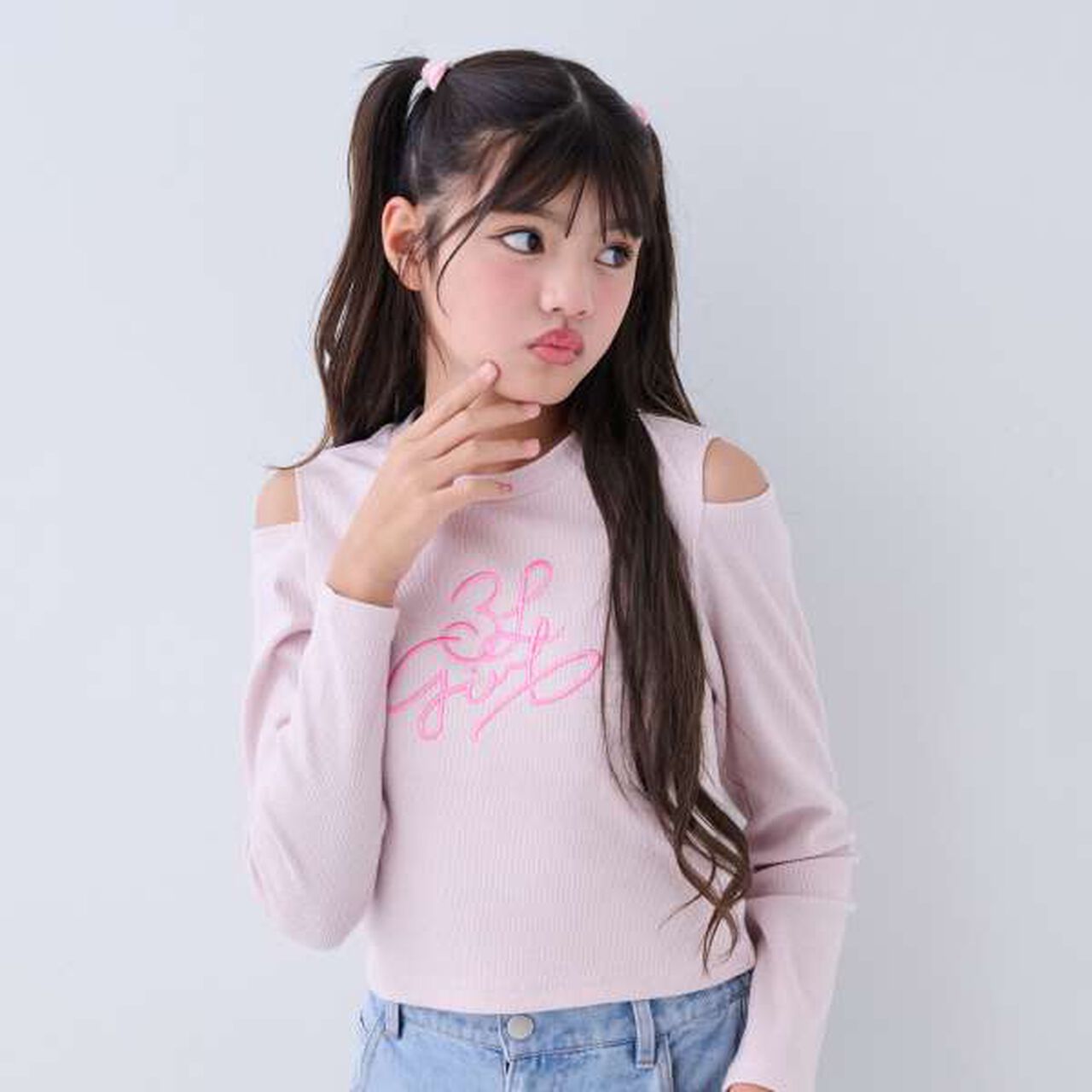 Ribbed Long-Sleeve T-Shirt with Shoulder Slits,Pink, large image number 0
