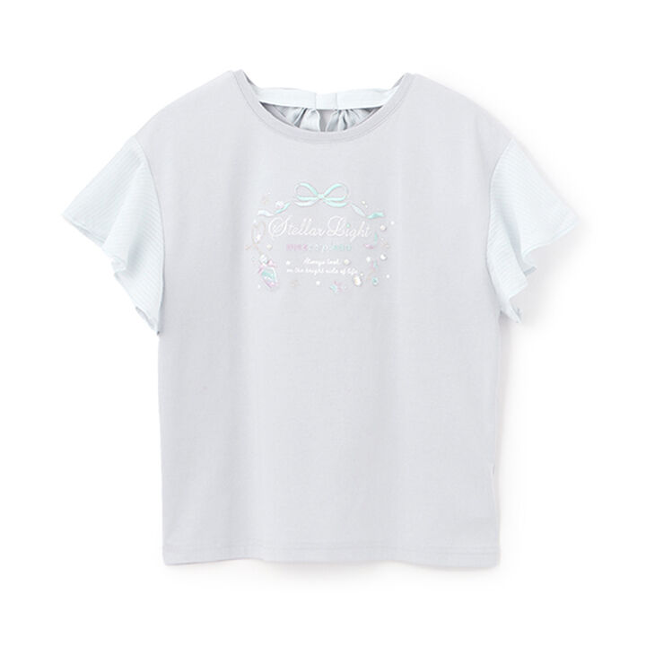 Flare Sleeve Back Ribbon Short Sleeve T-Shirt,Sax blue, medium image number 0