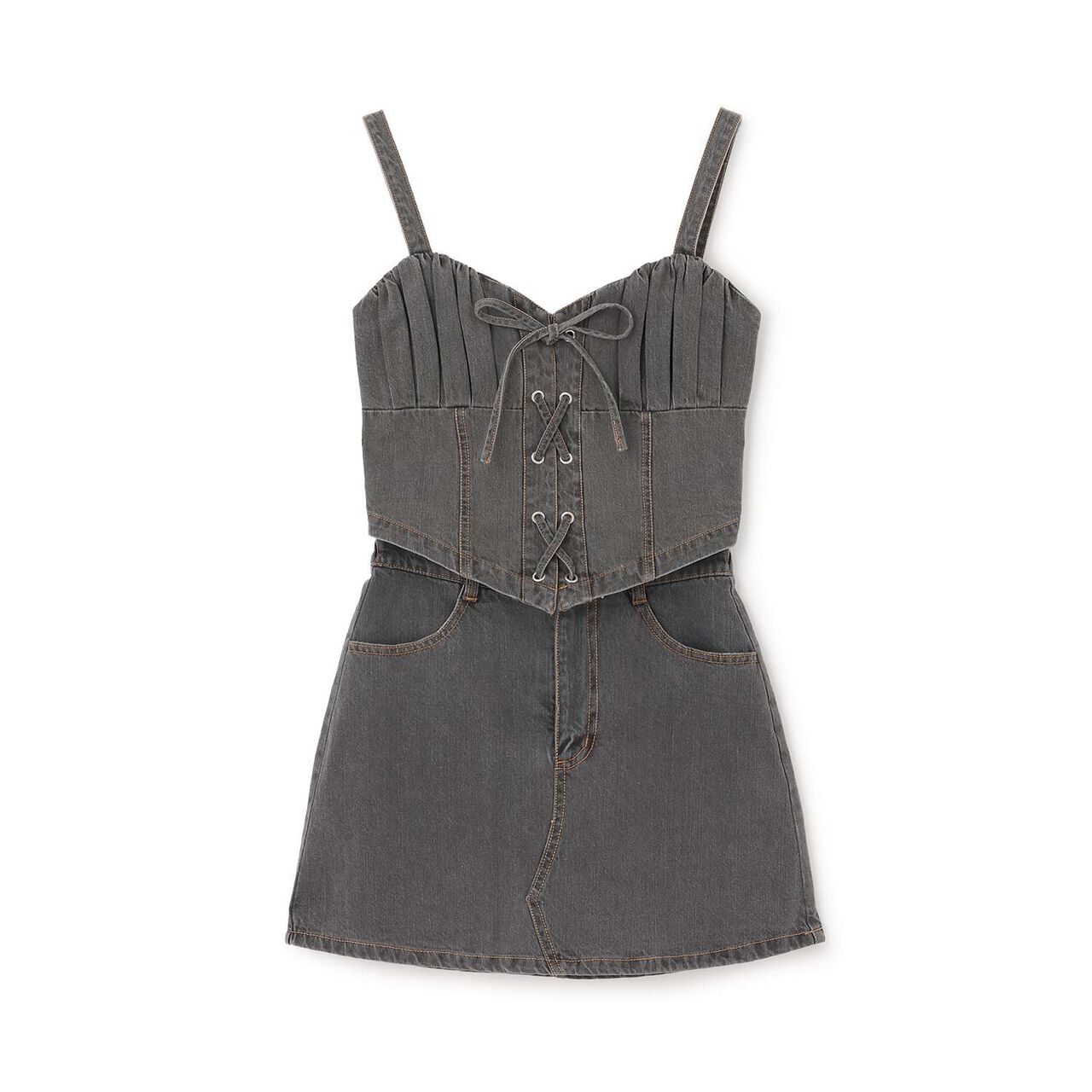 Denim Skirt Outfit Set,Gray, large image number 5