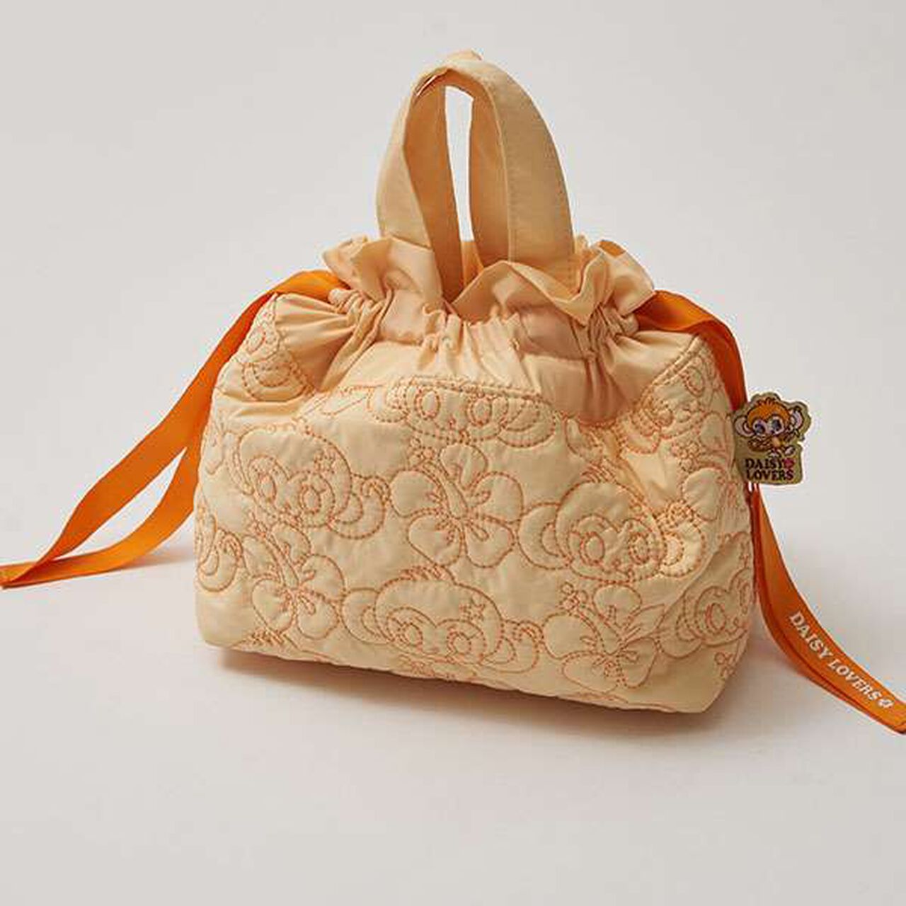 Lucky All-Over Pattern Embroidered Drawstring Tote,Orange, large image number 0
