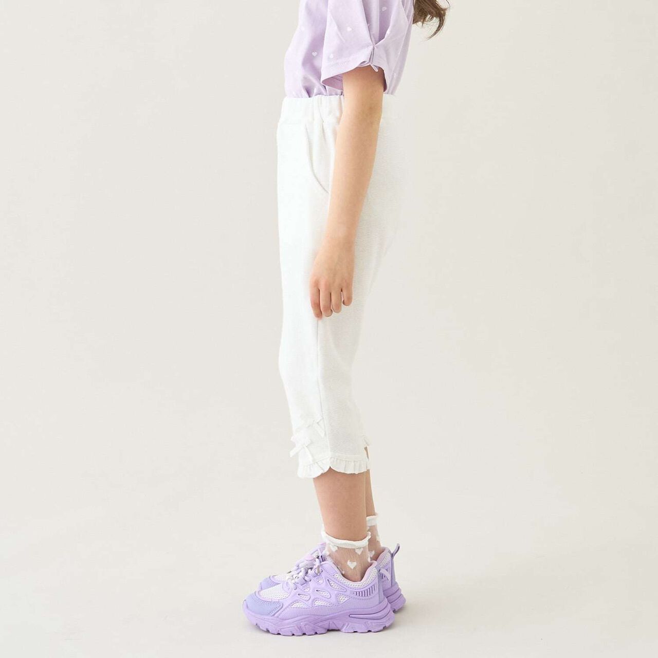 [Tomo Pants] Stain Resistant UV Cool Touch Round-Hem Frill 3/4 Capri Pants for Girls,Salmon pink, large image number 17