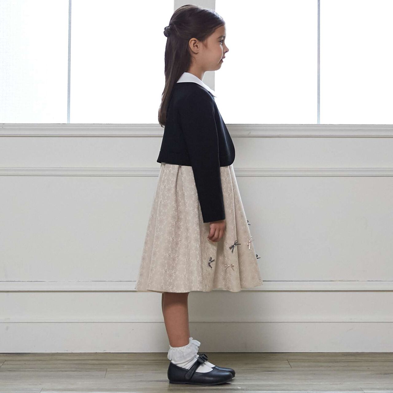 [Formal] Jacquard Ribbon OP + Collared JK Set,Beige, large image number 3