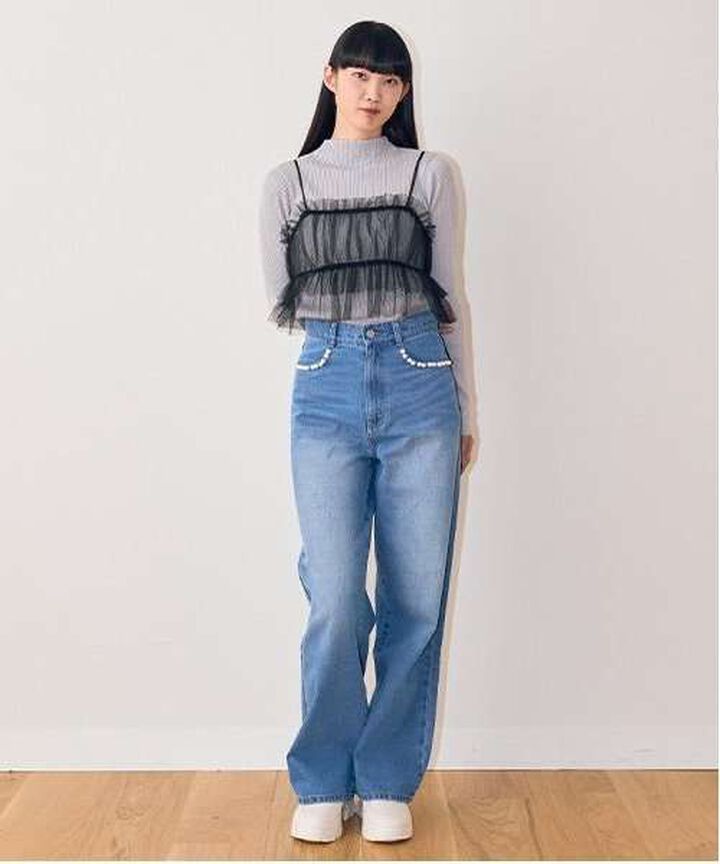 Tulle Bustier Knitwear Set,Brown, medium image number 18