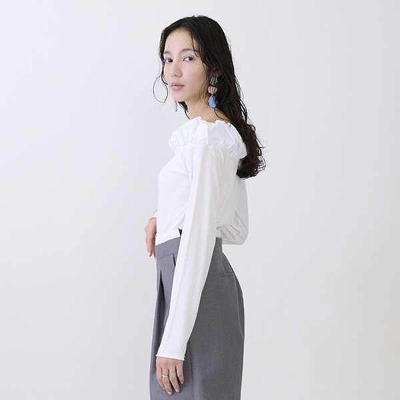 [LADIES] Balloon Collar Long Sleeve T-Shirt,Charcoal gray, large image number 3
