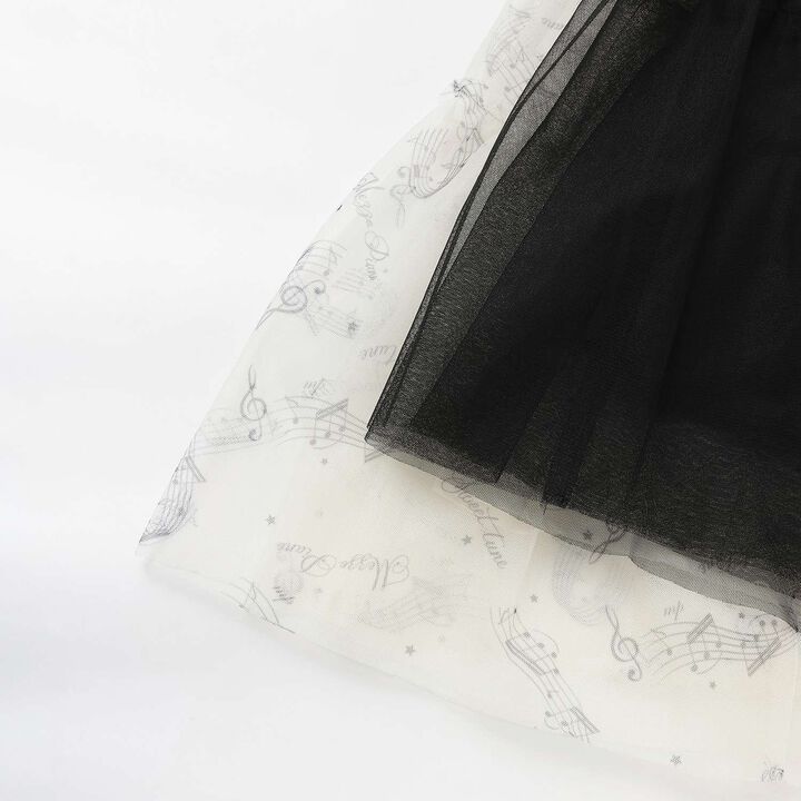 Musical Note Pattern Frill Tulle Skirt♪,Black, medium image number 4