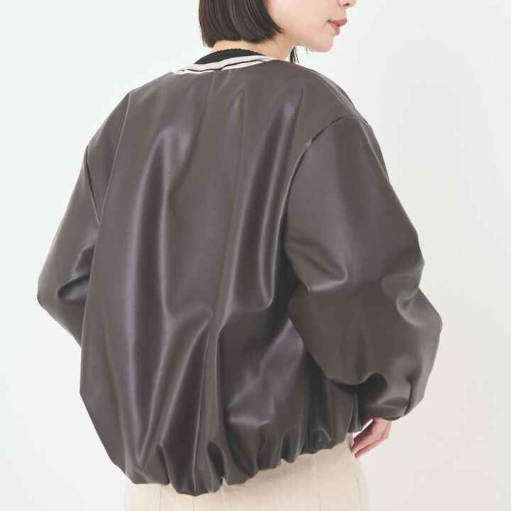 [Parent-Child Matching] Faux Leather Padded Blouson,Brown, medium image number 2