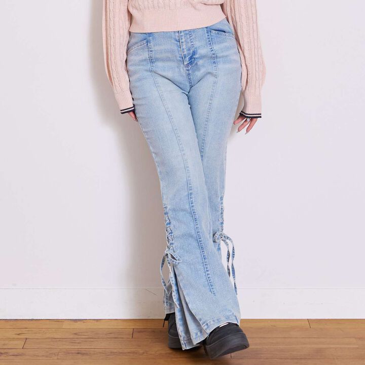 Lace-Up Flare Denim Pants,, medium