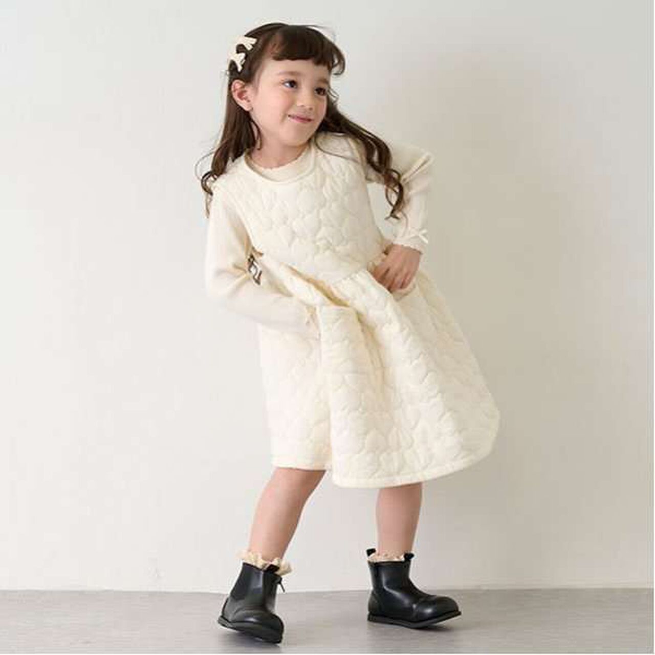 Heart Quilted Jumper Skirt,Charcoal gray, large image number 12