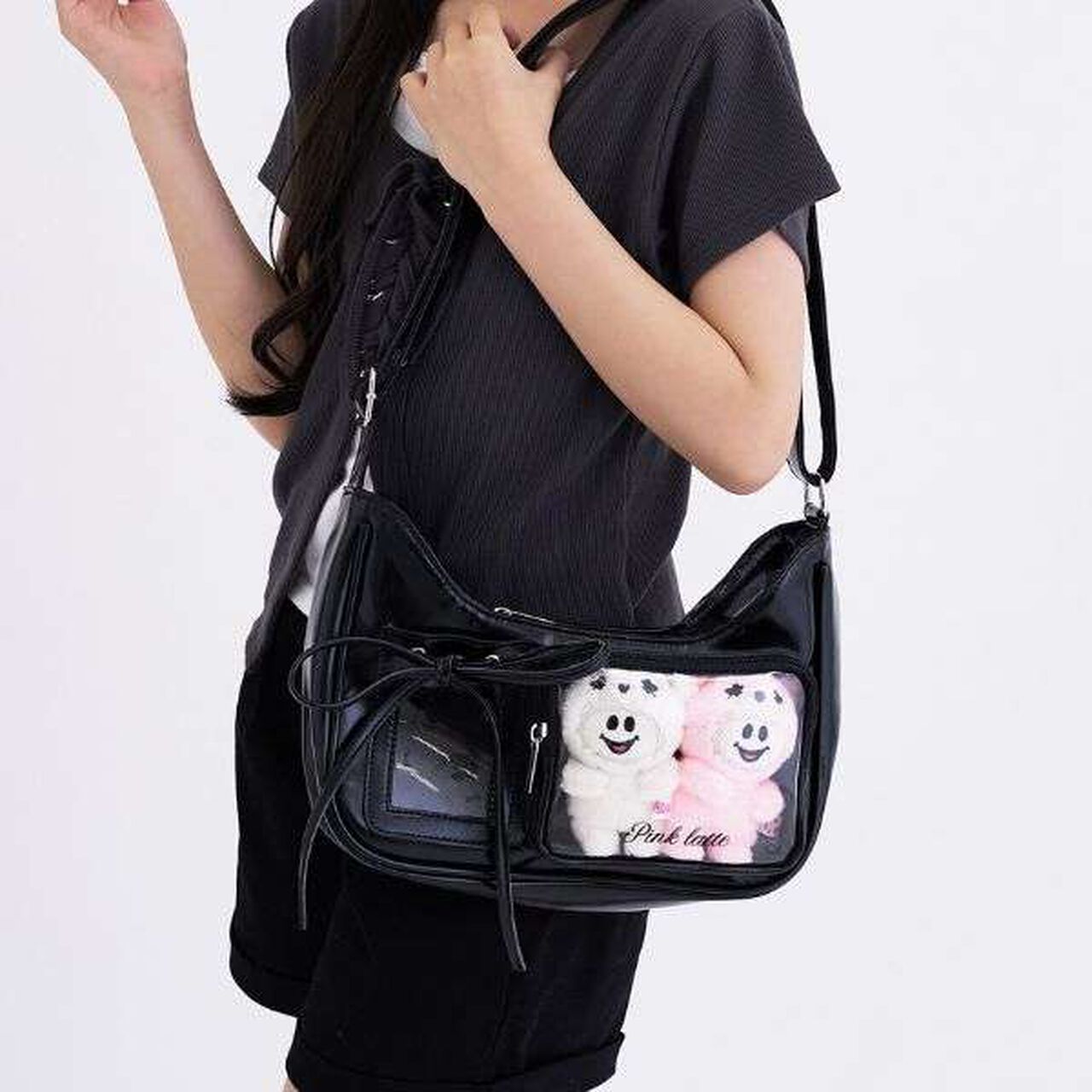 Clear Pocket Shoulder Bag,Black, large image number 0